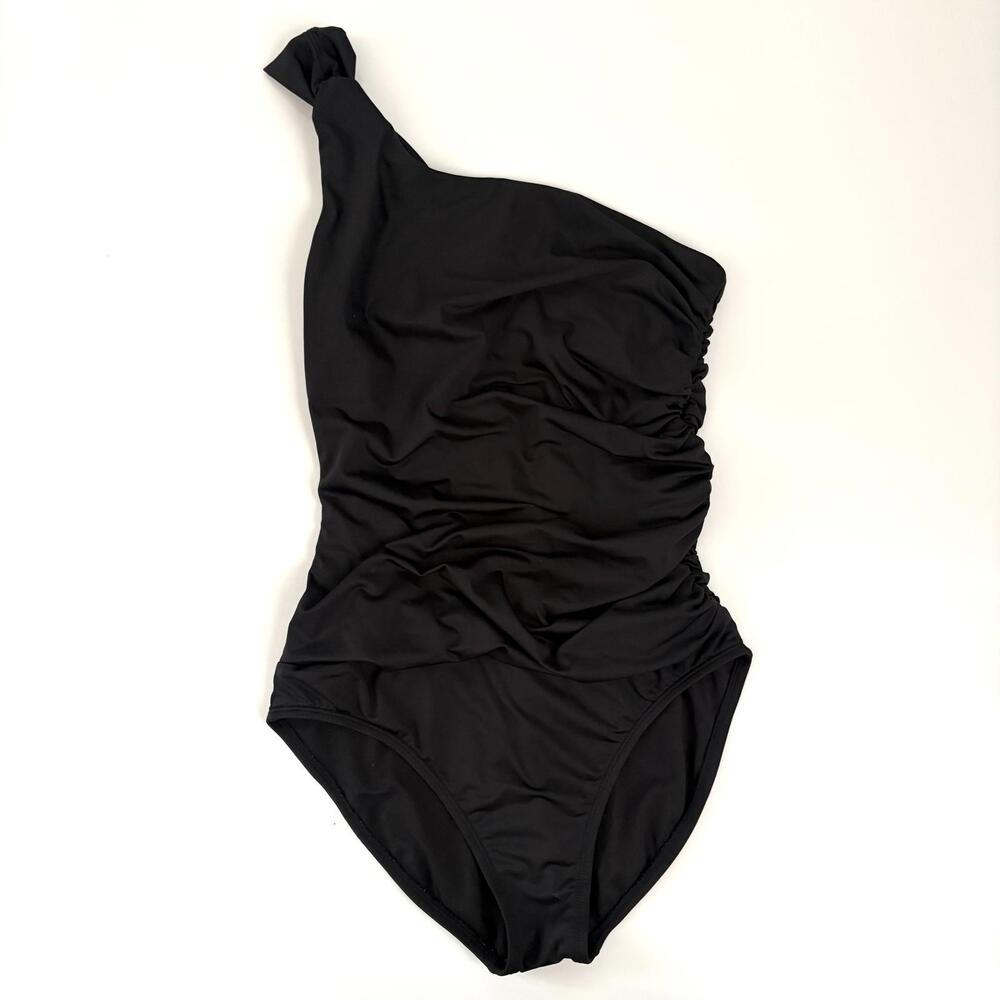 Clean Water | Black One Piece One Shoulder Swimsuit Ruched Front and Back Size S